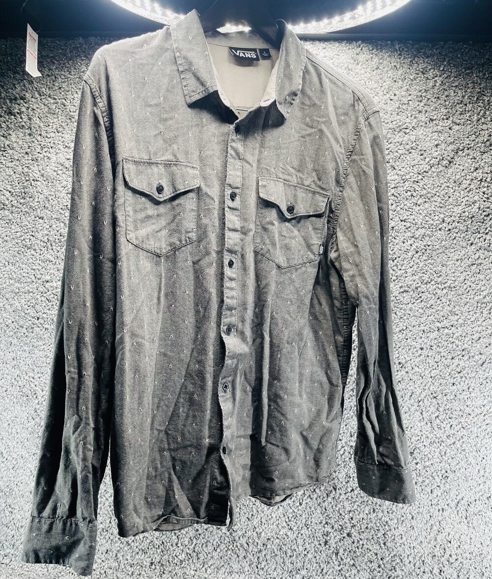 Vans Mens Work Shirt Charcoal Grey &White Flannel Style Heavy Cotton Size Large